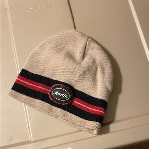 Stylish Beige and Black Beanie with Red Accents